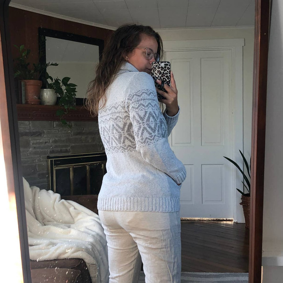 L.L. BEAN | Women's Small Gray Nordic Fair Isle Turtleneck Sweater Chunky Knit - Picture 7 of 8